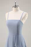 Dusty Blue Chiffon A Line Abito da damigella d'onore lungo con volant