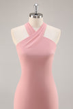 Blush Halter Mermaid Chiffon Abito lungo da damigella d'onore con fiocco