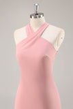 Blush Halter Mermaid Chiffon Abito lungo da damigella d'onore con fiocco