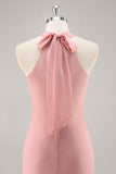 Blush Halter Mermaid Chiffon Abito lungo da damigella d'onore con fiocco