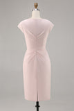 Candy Pink V Neck Bodycon Midi Madre di Abito da Sposa con Volant
