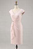 Candy Pink V Neck Bodycon Midi Madre di Abito da Sposa con Volant