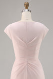Candy Pink V Neck Bodycon Midi Madre di Abito da Sposa con Volant
