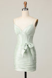 Sage Bodycon Corsetto Corsetto Abito da cocktail con fiocco