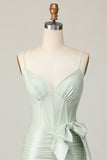 Sage Bodycon Corsetto Corsetto Abito da cocktail con fiocco