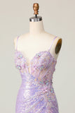 scintillante lilla aderente corsetto paillettes Abito da cocktail con fiori 3D