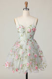 Sage Flower A-Line corsetto Abito da cocktail con lacci sul retro