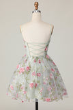 Sage Flower A-Line corsetto Abito da cocktail con lacci sul retro
