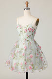 Sage Flower A-Line corsetto Abito da cocktail con lacci sul retro