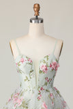 Sage Flower A-Line corsetto Abito da cocktail con lacci sul retro