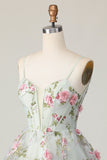 Sage Flower A-Line corsetto Abito da cocktail con lacci sul retro