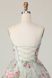 Sage Flower A-Line corsetto Abito da cocktail con lacci sul retro