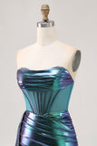Corsetto verde metallizzato increspato aderente Abito da cocktail