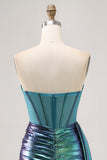 Corsetto verde metallizzato increspato aderente Abito da cocktail