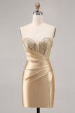 Dorato senza spalline corsetto aderente breve Abito da Cocktail