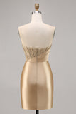 Dorato senza spalline corsetto aderente breve Abito da Cocktail