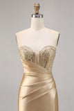 Dorato senza spalline corsetto aderente breve Abito da Cocktail