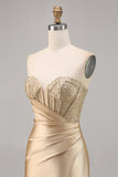Dorato senza spalline corsetto aderente breve Abito da Cocktail