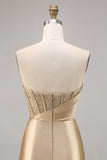Dorato senza spalline corsetto aderente breve Abito da Cocktail