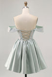 Verde chiaro A-Line Off The Shoulder Corsetto Abito da cocktail con perline