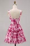 Corsetto floreale fucsia stampato A Line Abito da Cocktail