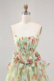 Floreale verde senza spalline una linea corsetto Abito da cocktail