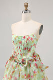 Floreale verde senza spalline una linea corsetto Abito da cocktail