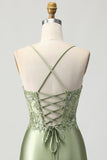 Salvia verde aderente corsetto paillettes Abito da cocktail con lacci sul retro