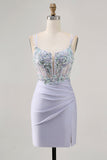 Corsetto Lavanda Aderente Paillettes Abito da cocktail