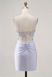 Corsetto Lavanda Aderente Paillettes Abito da cocktail