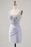 Corsetto Lavanda Aderente Paillettes Abito da cocktail