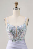 Corsetto Lavanda Aderente Paillettes Abito da cocktail