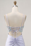 Corsetto Lavanda Aderente Paillettes Abito da cocktail