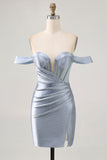 Corsetto Dusty Blue Bodycon Off The Shoulder Abito da Cocktail