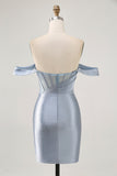 Corsetto Dusty Blue Bodycon Off The Shoulder Abito da Cocktail