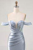 Corsetto Dusty Blue Bodycon Off The Shoulder Abito da Cocktail