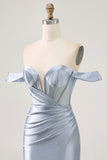 Corsetto Dusty Blue Bodycon Off The Shoulder Abito da Cocktail