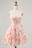 Blush floreale una linea di corsetto con scollo quadrato stampato Abito da cocktail