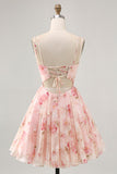 Blush floreale una linea di corsetto con scollo quadrato stampato Abito da cocktail