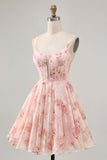 Blush floreale una linea di corsetto con scollo quadrato stampato Abito da cocktail