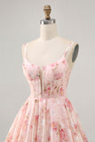 Blush floreale una linea di corsetto con scollo quadrato stampato Abito da cocktail