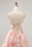 Blush floreale una linea di corsetto con scollo quadrato stampato Abito da cocktail