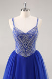 Royal Blue A Line Abito da cerimonia lungo con liste