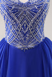 Royal Blue A Line Abito da cerimonia lungo con liste
