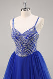 Royal Blue A Line Abito da cerimonia lungo con liste