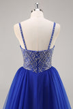 Royal Blue A Line Abito da cerimonia lungo con liste