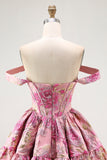 Off The Shoulder stampato A-Line corsetto Abito Da Cocktail