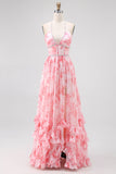 Blush Beaded Halter stampato floreale ospite abito da sposa con fessura