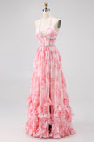 Blush Beaded Halter stampato floreale ospite abito da sposa con fessura
