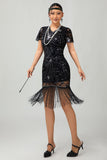 Nero Rosso Frange 1920s paillettes Flapper Dress
